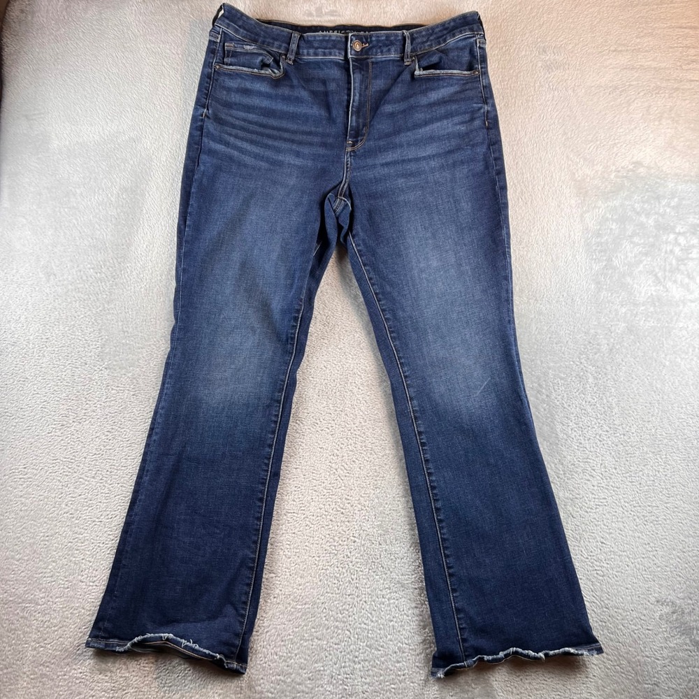 American Eagle High Rise Skinny Kick Jeans Womens 18R 36x30 Blue Distressed